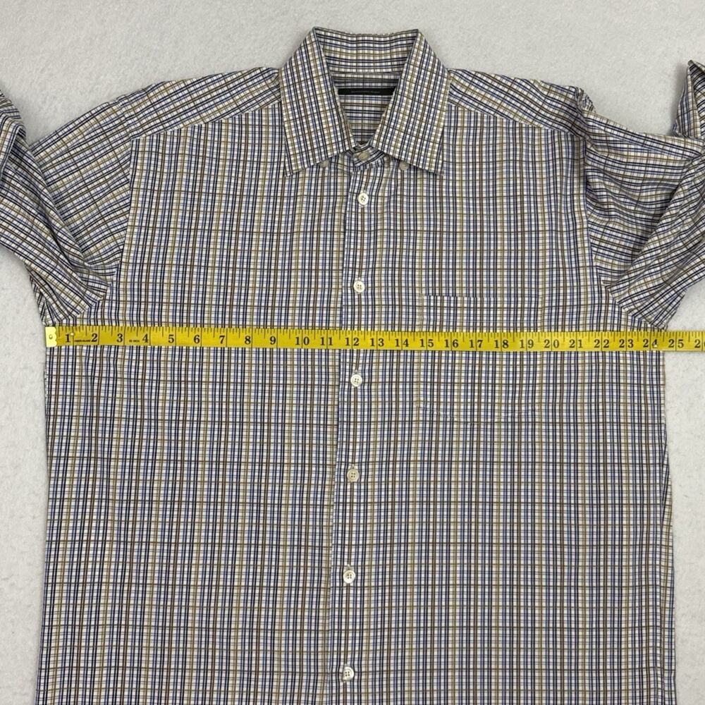Ermenegildo Zegna Dress Shirt Mens XL Blue Brown Plaid Button Front Cotton - Picture 5 of 11